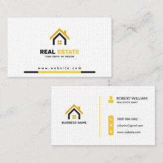 Tarjeta De Visita Agente Inmobiliario Blanco Moderno Amarillo