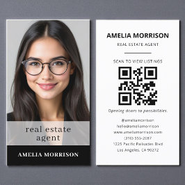 Tarjeta De Visita Agente Inmobiliario Blanco Negro Foto de código QR