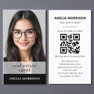 Tarjeta De Visita Agente Inmobiliario Blanco Negro Foto de código QR