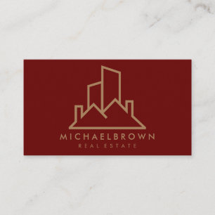 Tarjeta De Visita Agente Inmobiliario Borgoña Logotipo Moderno Techo