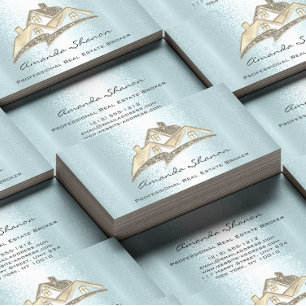 Tarjeta De Visita Agente inmobiliario Broker Gold House Blue