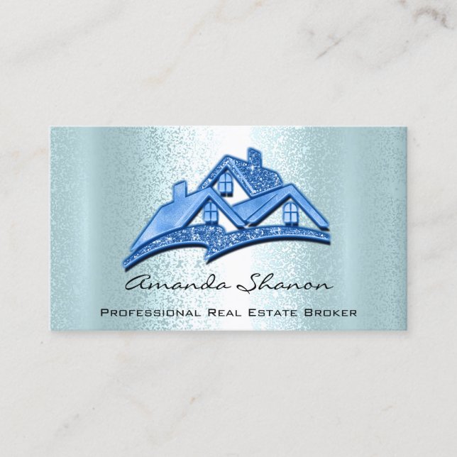 Tarjeta De Visita Agente inmobiliario Broker House Blue Purpurina (Anverso)