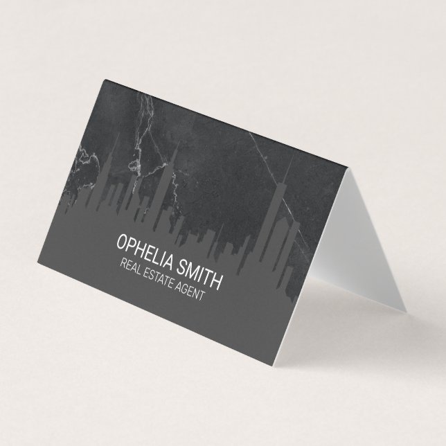 Tarjeta De Visita Agente inmobiliario Cityscape Marble (Anverso)