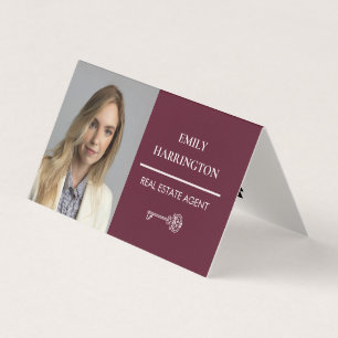 Tarjeta De Visita Agente Inmobiliario Clásico Código QR Color Guinda