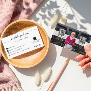 Tarjeta De Visita Agente Inmobiliario Código QR de Foto con Letra El