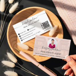 Tarjeta De Visita Agente Inmobiliario Código QR de Foto Script Lujo