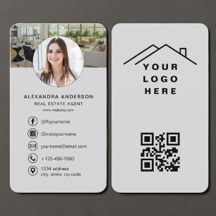 Tarjeta De Visita Agente Inmobiliario Código QR Foto Gris