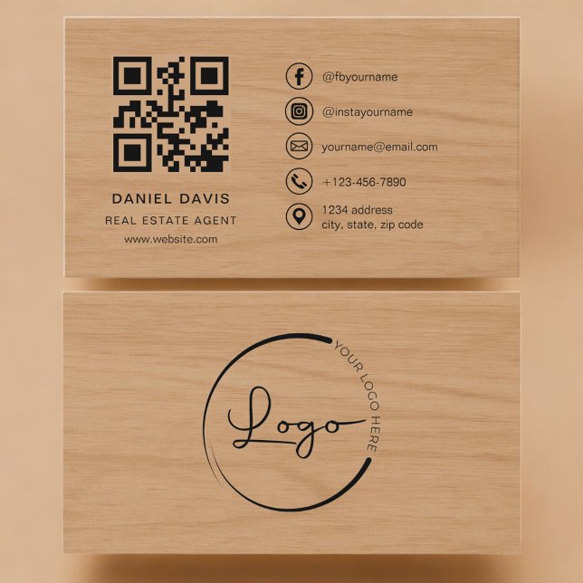 Tarjeta De Visita Agente Inmobiliario Código QR Profesional de Mader (Subido por el creador)