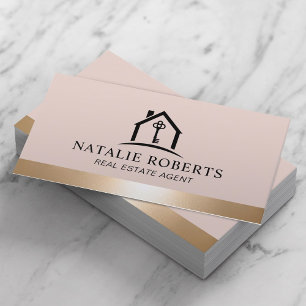 Tarjeta De Visita Agente Inmobiliario con Logotipo de Casa Elegante 
