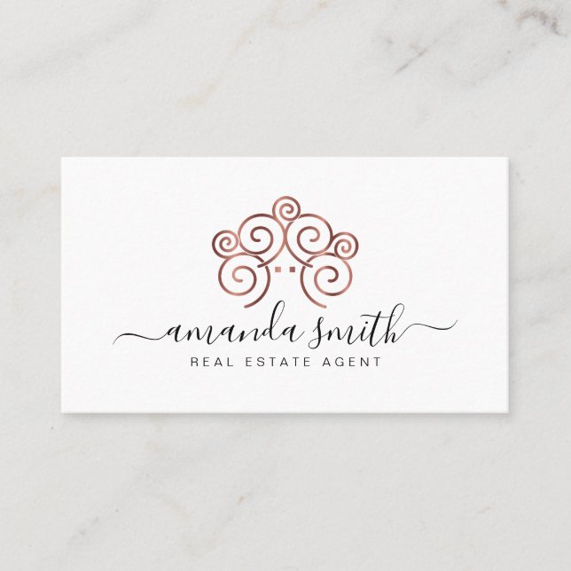 Tarjeta De Visita Agente inmobiliario con tesoro en oro rosa (Anverso)