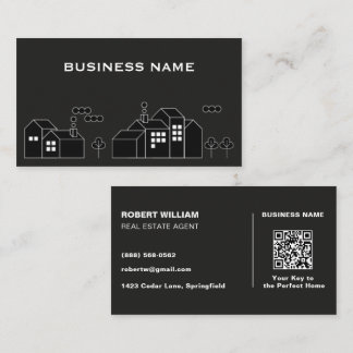 Tarjeta De Visita Agente inmobiliario de código QR negro minimalista