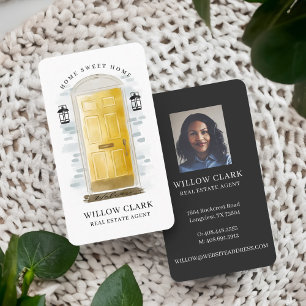 Tarjeta De Visita Agente inmobiliario de color amarillo acuarela del
