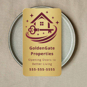 Tarjeta De Visita Agente Inmobiliario de Lujo Burgundy & Gold Realto