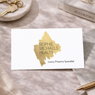 Tarjeta De Visita Agente Inmobiliario de Lujo Inmuebles Oro Moderno 