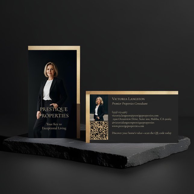 Tarjeta De Visita Agente Inmobiliario de Lujo Prestigio Firma de abo (Prestige Luxury Realtor Law Firm Gold & Black Luxe Business Card)