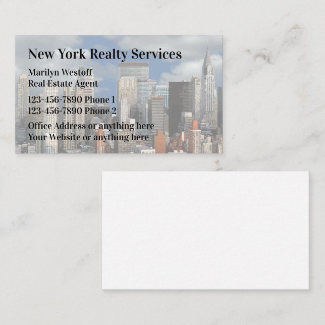 Tarjeta De Visita Agente inmobiliario de Nueva York (Anverso / Reverso)