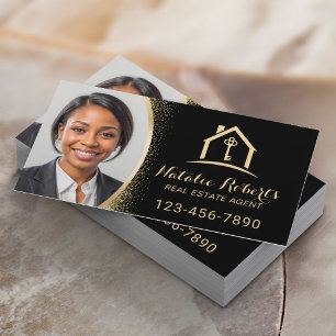 Tarjeta De Visita Agente Inmobiliario de Oro Moderno Foto Profesiona