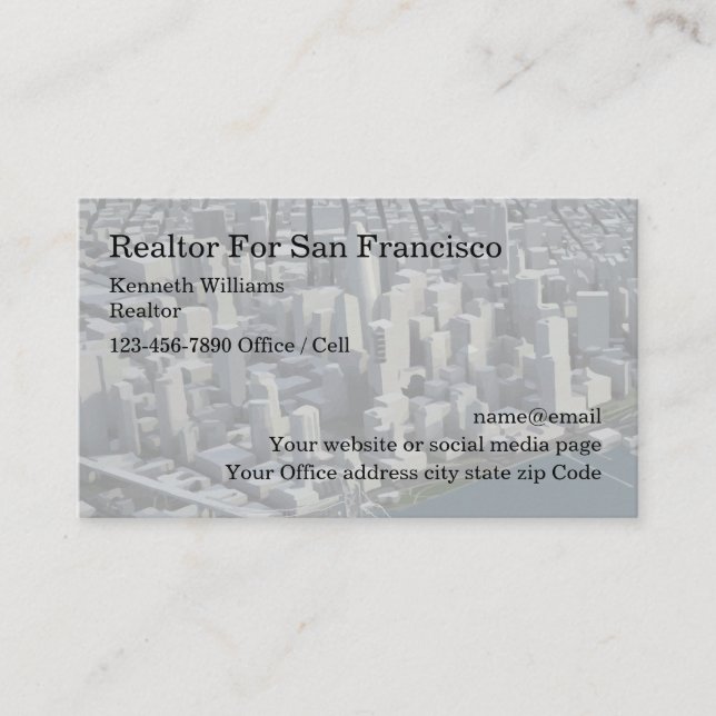 Tarjeta De Visita Agente inmobiliario de San Francisco (Anverso)
