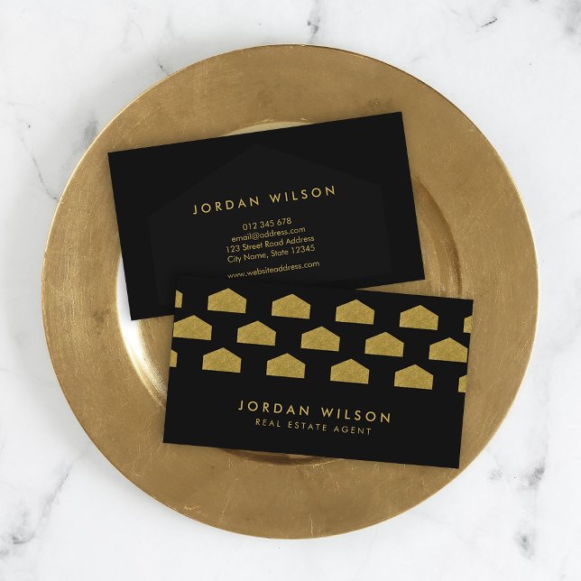 Tarjeta De Visita Agente inmobiliario del patrón de la casa elegante (Subido por el creador)