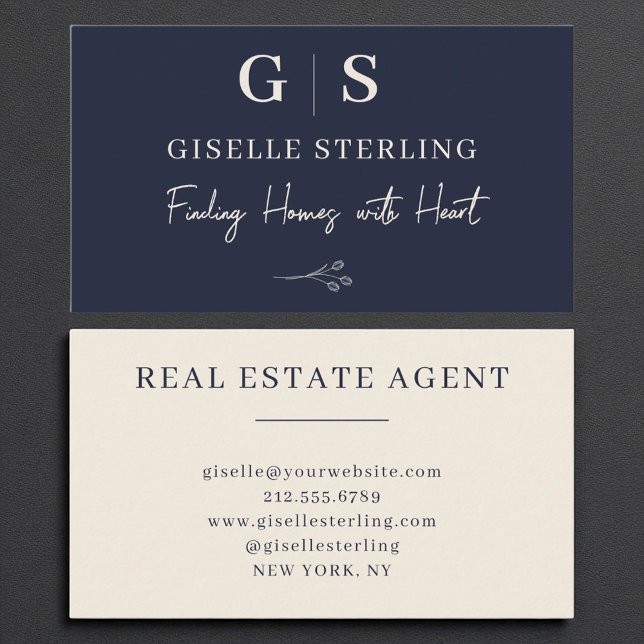 Tarjeta De Visita Agente inmobiliario Elegante Marina Azul Crema (Subido por el creador)
