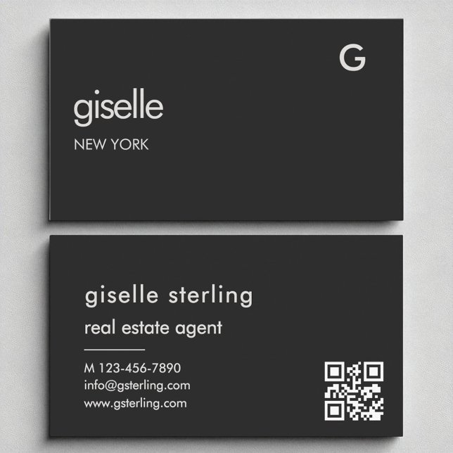 Tarjeta De Visita Agente inmobiliario elegante Monograma de código Q (Subido por el creador)