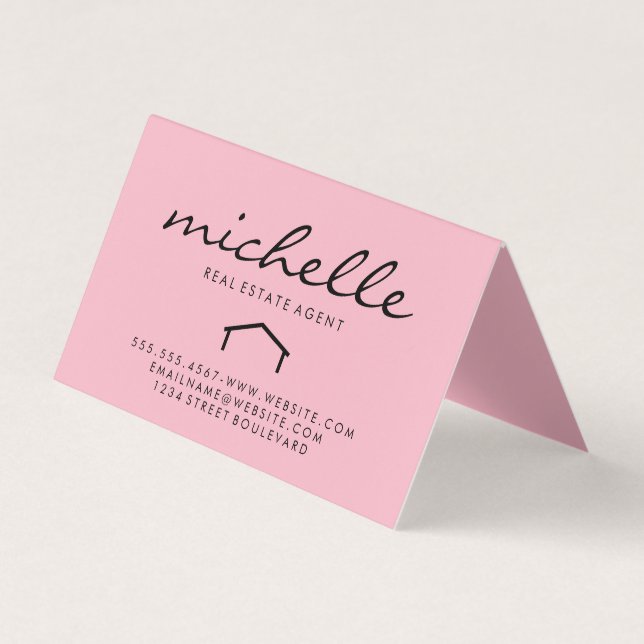 Tarjeta De Visita Agente inmobiliario elegante (rosa) (Anverso)