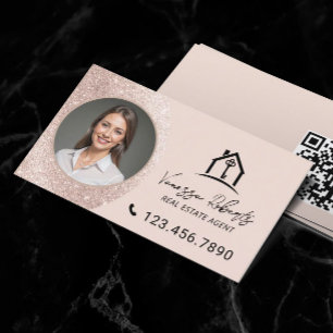 Tarjeta De Visita Agente Inmobiliario Elegante Rosa Beige Foto