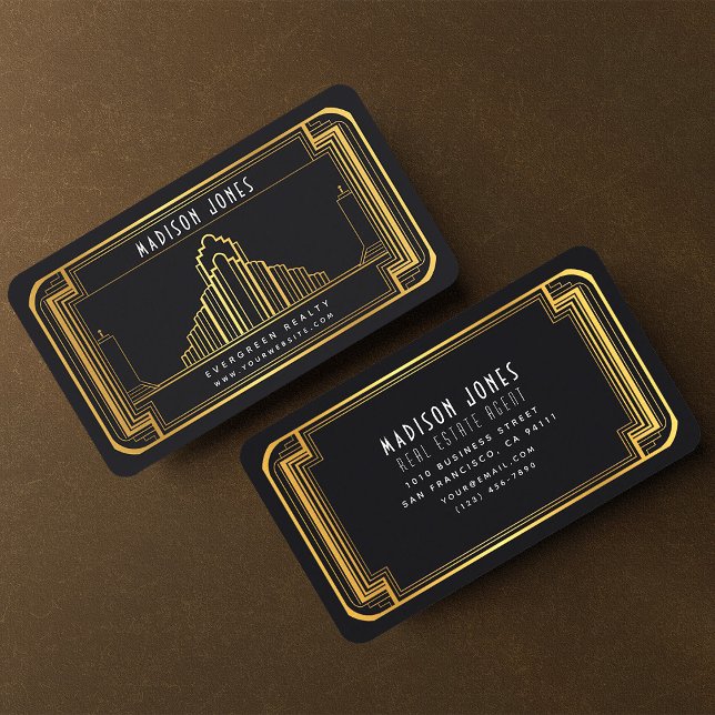 Tarjeta De Visita Agente inmobiliario exclusivo Art Deco Business (Subido por el creador)