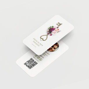 Tarjeta De Visita Agente Inmobiliario Floral Moderno Realtor White