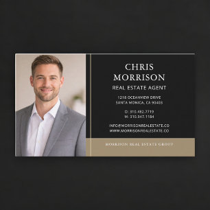 Tarjeta De Visita Agente Inmobiliario Foto Negro Oro Profesional