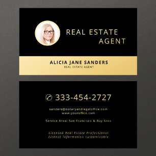 Tarjeta De Visita Agente inmobiliario foto oro negro profesional