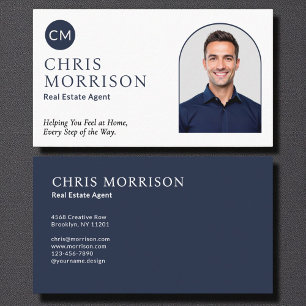 Tarjeta De Visita Agente Inmobiliario Foto Profesional Azul Marino