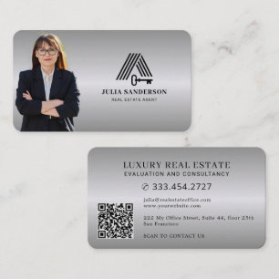 Tarjeta De Visita Agente inmobiliario foto QR falso metálico platead