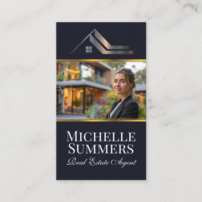 Tarjeta De Visita Agente inmobiliario frente a casa moderna (Anverso)