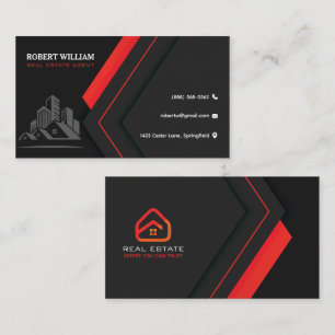 Tarjeta De Visita Agente Inmobiliario Geométrico Negro de Lujo Rojo