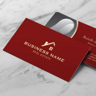 Tarjeta De Visita Agente inmobiliario Gold House Realtor Red Photo
