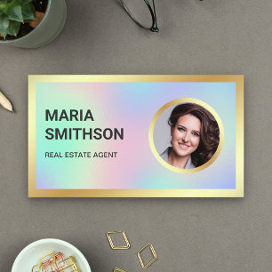 Tarjeta De Visita Agente inmobiliario Holográfico de Glass Gold Phot