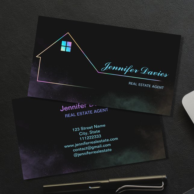 Tarjeta De Visita Agente inmobiliario holográfico profesional mínimo (Subido por el creador)