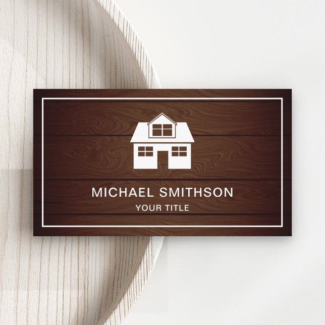 Tarjeta De Visita Agente Inmobiliario Icono de Hogar de Madera Rústi (Subido por el creador)