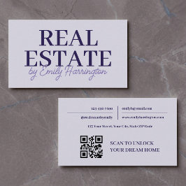Tarjeta De Visita Agente Inmobiliario Lavanda con Código QR Moderno