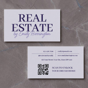 Tarjeta De Visita Agente Inmobiliario Lavanda con Código QR Moderno