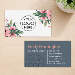 Tarjeta De Visita Agente Inmobiliario Logo Blush Bloom Gris