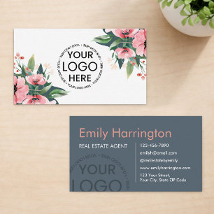 Tarjeta De Visita Agente Inmobiliario Logo Blush Bloom Gris