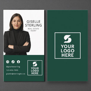 Tarjeta De Visita Agente Inmobiliario Logo de Foto Verde Bosque