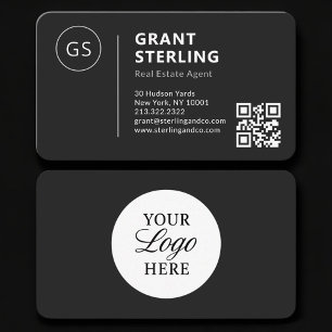 Tarjeta De Visita Agente Inmobiliario Logo Negro Código QR Profesion