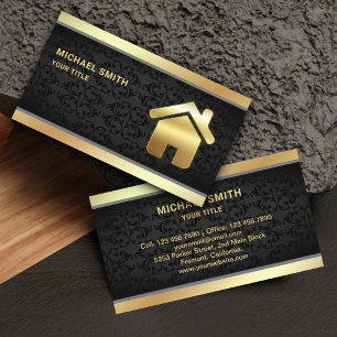 Tarjeta De Visita Agente Inmobiliario Logotipo Hogar Papel de Oro Da