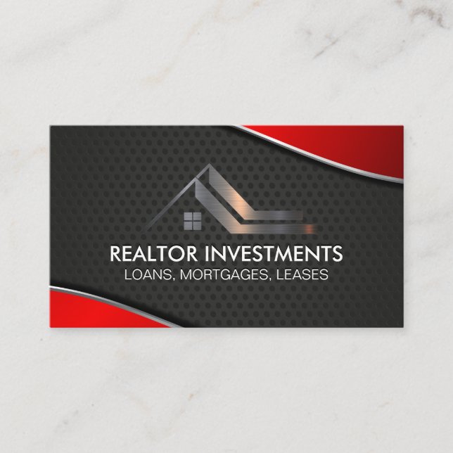 Tarjeta De Visita Agente inmobiliario | Metálico Rojo | Industrial (Anverso)