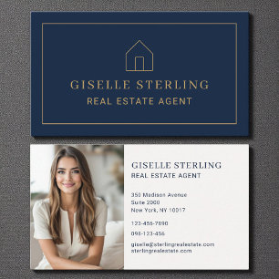 Tarjeta De Visita Agente inmobiliario minimalista foto de casa azul 