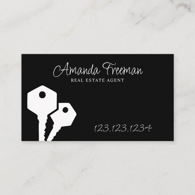 Tarjeta De Visita Agente inmobiliario moderno Black & White Keys (Anverso)