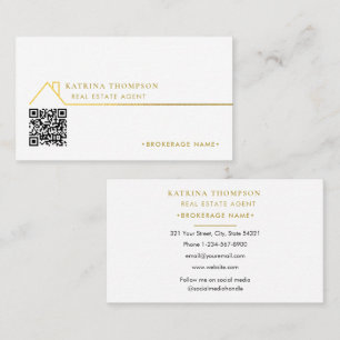 Tarjeta De Visita Agente inmobiliario moderno Broker QR Code Gold